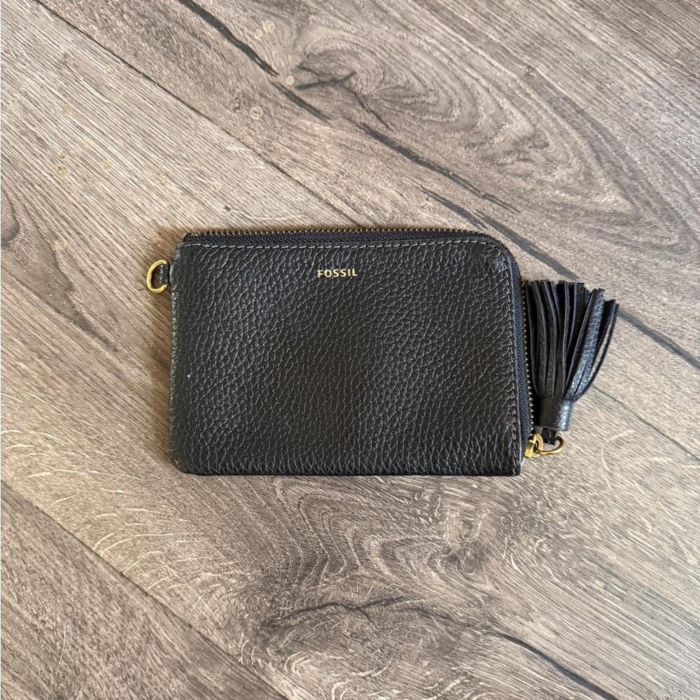 Fossil Small Wristlet Wallet Pebble Genuine Leather in Black